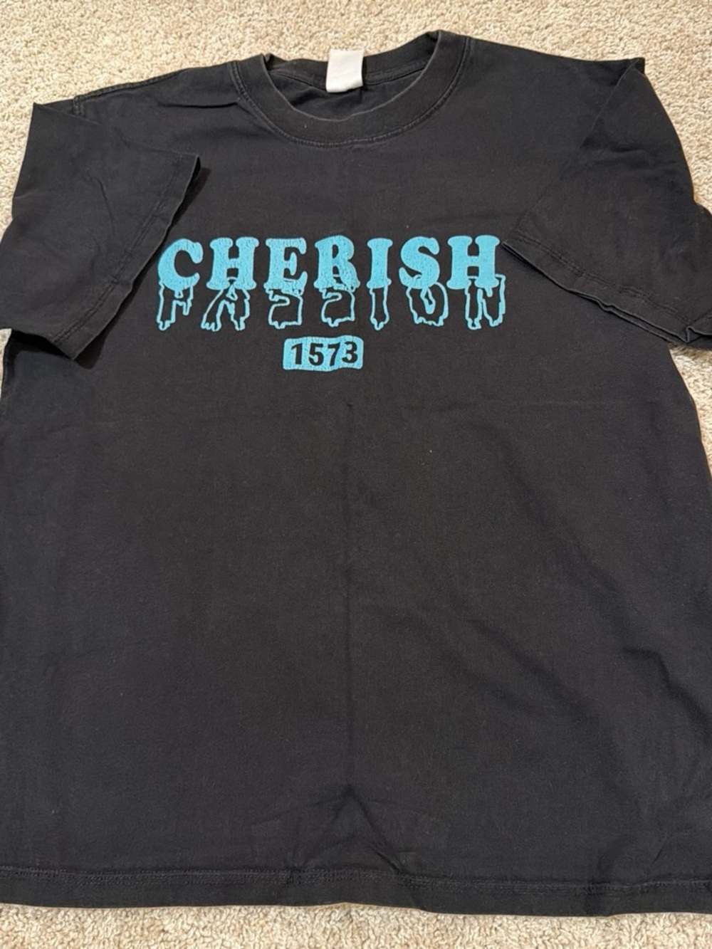 Cherish Black Short Sleeve Tee with Teal Graphic